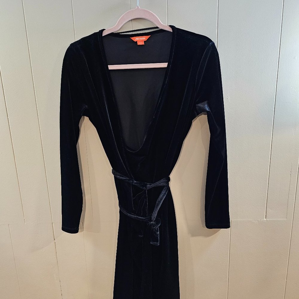 Joe Fresh Velvet Long Sleeve Wrap Dress